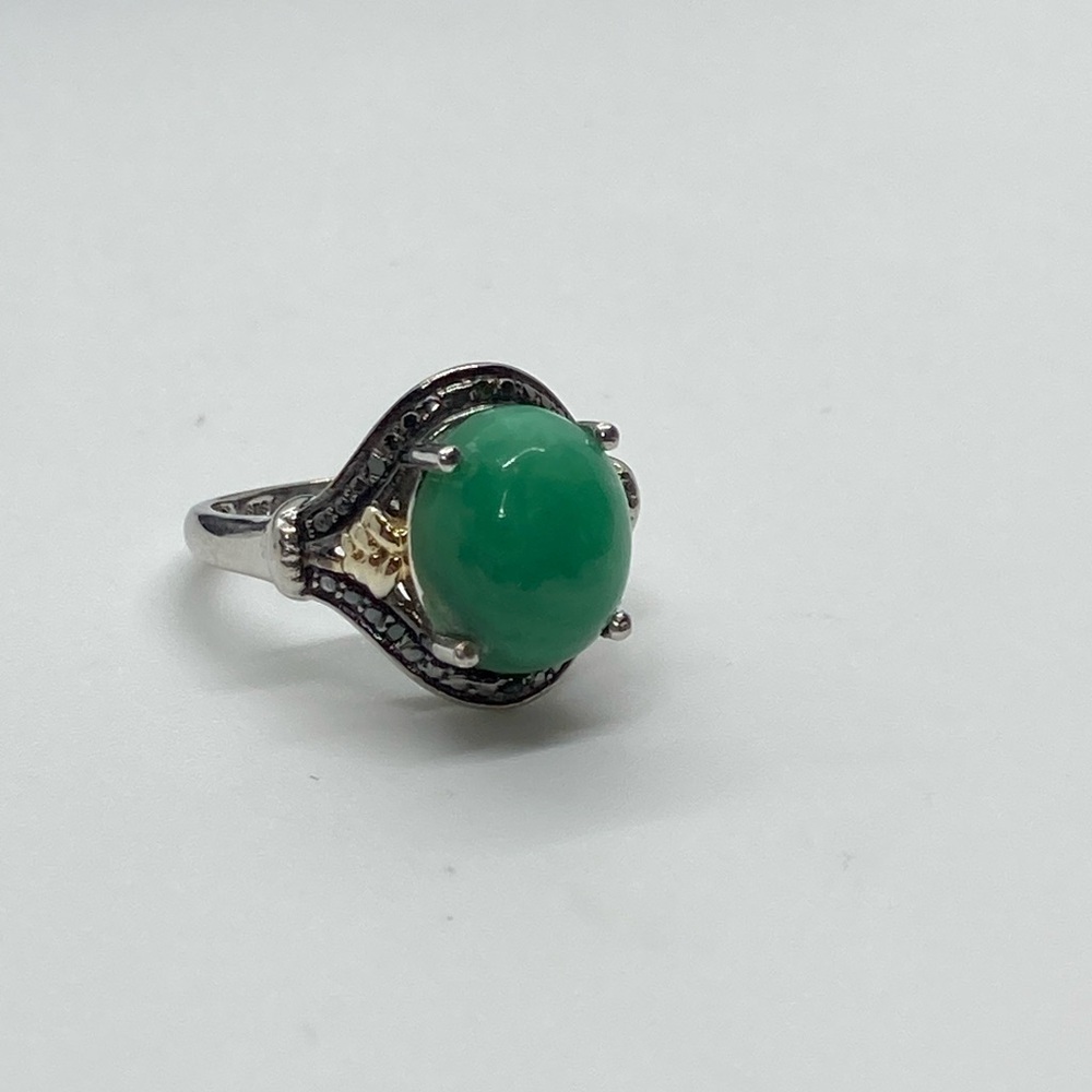 Vtg Chuck Clemency Sterling Silver Green Jade Gemstone Ring 925 STS | Sz 6.75 - Picture 2 of 8
